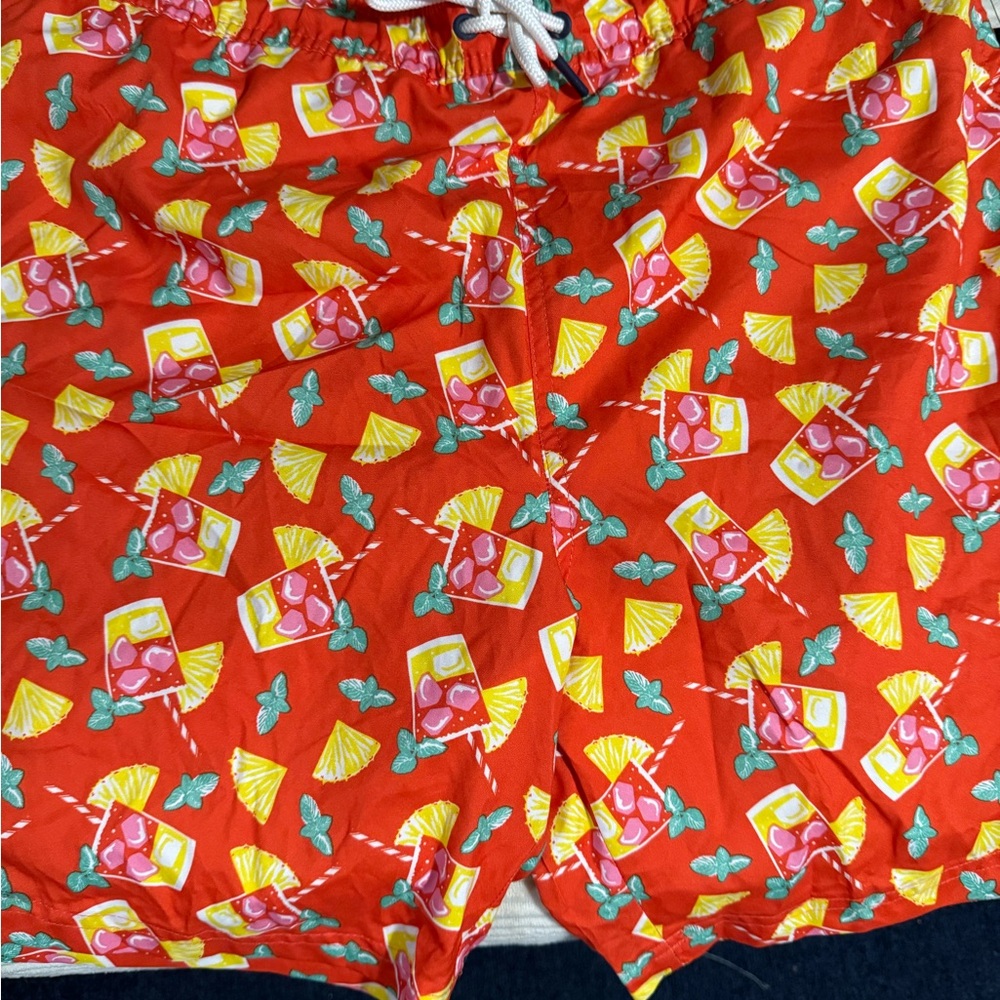 Vibrant Orange Tropical Drink Swim Trunks